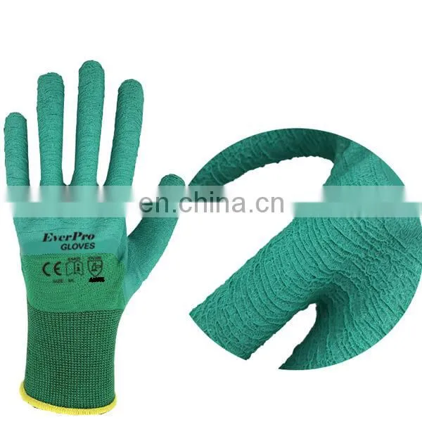 15 Gauge Polyester Nylon Liner Wave Crinkle Green Latex Half Coated Work Gloves photo-2