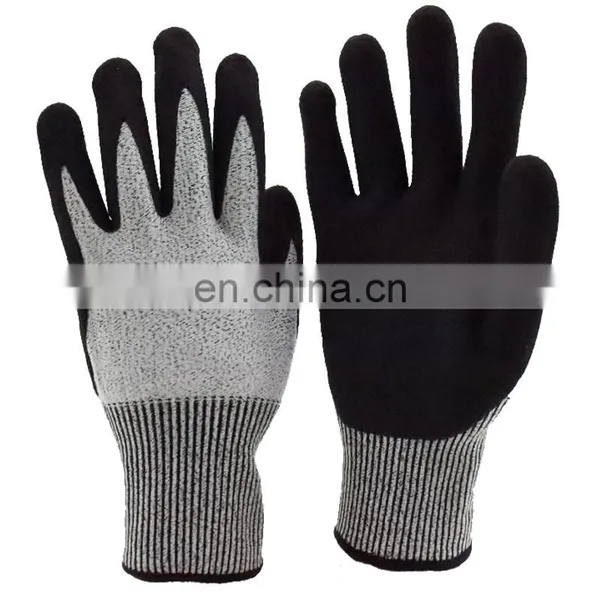 Nitrile Sandy Coated HPPE Knitted Gardening Protective Hand Cut Resistant Level 5 Work Safety Gloves photo-5