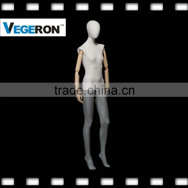 Full Body Egg Head Abstract Fiberglass Female Mannequin With Wooden Flexible Arms Flexible Mannequin photo-5