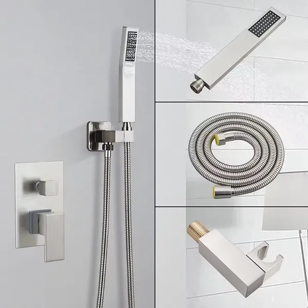 J Star High Pressure Rainfall Wall Mounted Chrome Concealed Shower Set With Handheld Spray For Bathroom