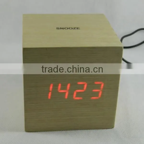 LED Wooden Digital Table Clock With Touch Function for Snooze photo-3