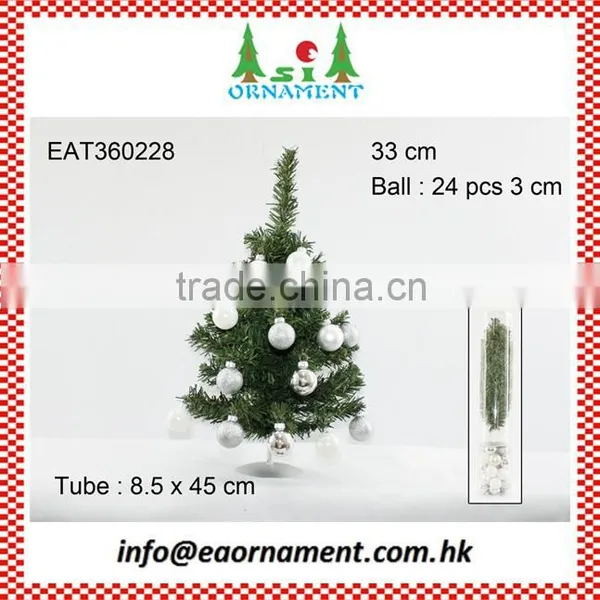 Set of Silver Hanging Balls and Small Artificial Christmas Tree