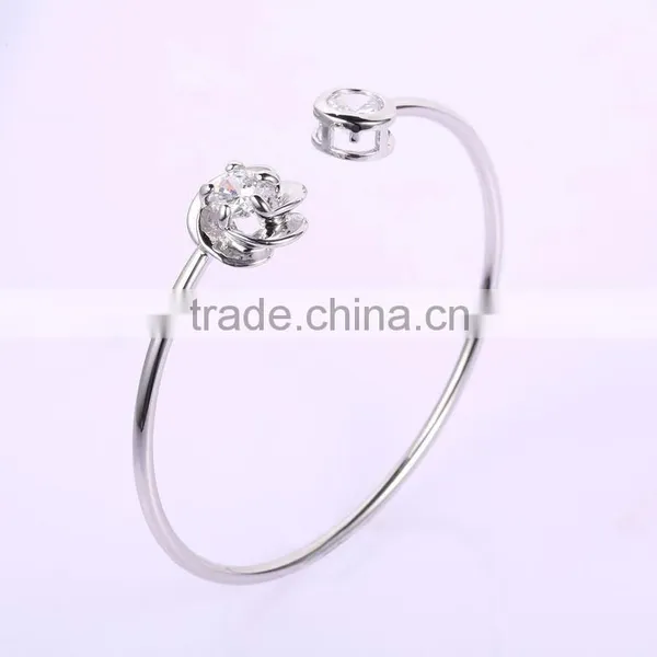 Trendy New Design Transparent Zircon Copper Alloy Two Squares Style Open Bangle photo-5