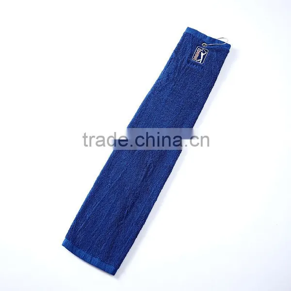 Factory Supply Customized Cotton Plain Hooks Sports Blue Golf Towel photo-3