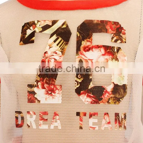 Latest Designer Lady Transparent Blouse Printed Mesh Tops for Woman photo-5