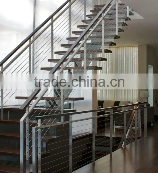 Stainless Steel Railings With Braided Aircraft Cables and Milled Walnut Handrails Supplier's Choice