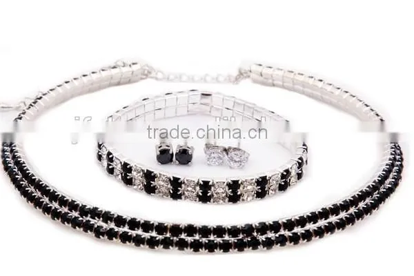 Two Rows Black Claw Crystals Stones Quad Jewelry Set