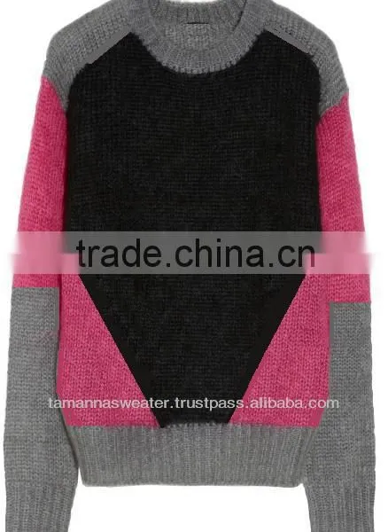 NEW DESING SCOOP NECK LONG SLEEVE CABLE KNITTED WOMEN'S SWEATER photo-3