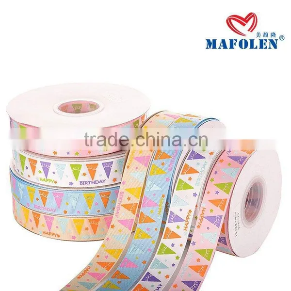 Mafolen Wholesale 1 Inch Grosgrain Printed, Birthday Wishes Ribbon by the Yard photo-3