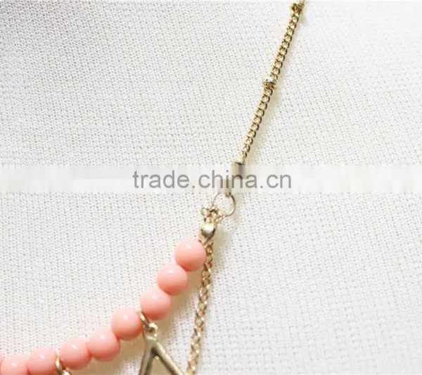 Gold Leaf w/ Pink Turquoise Pendant Necklace Goldtone Triple Necklace Satellite Chain Necklace 2016 Fashion Style Wholesale photo-4