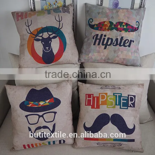 Household Sofa Decorative Cushions Beard Moustache Printed Cotton Throw Pillow in Cushion