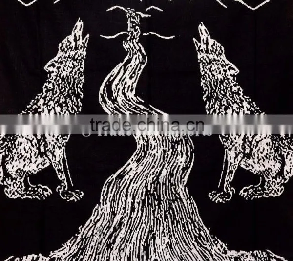 Indian Printed Wholesale Tapestry, Wolf Wall Hanging, Moon Hippie Beach Blanket, Boho Picnic Throw photo-2
