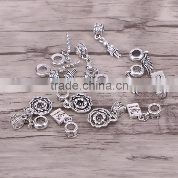 Mix Style Antique Silver Charm Metal Alloy Big Hole Beads Dangle Fit European Bracelets For Jewelry Making photo-3