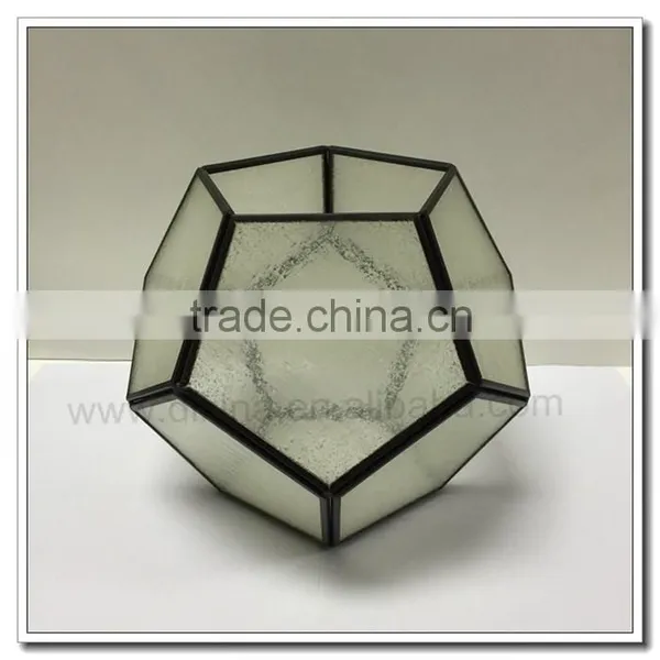 Table Display / Wedding Vintage Glass and Brass Geometric Terrarium, Indoor Garden, Planter Geometric Glass Frosted Terrarium photo-2