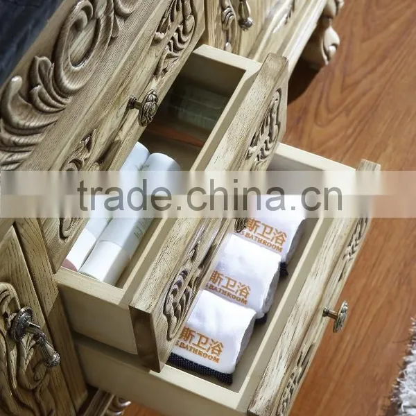 Handmade Bathroom Vanity Set Furniture Beach Wooden Exquisite Carved American Cabinet WTS810 photo-3