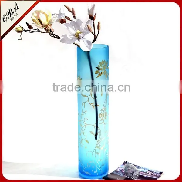 Wholesale Handmade Blue Tall Cylinder Glass Vase