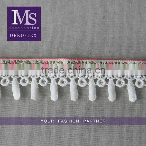 Hot Selling Jacquard Tape Trim With Tassel, Fringed Polyester Jacquard Fabric