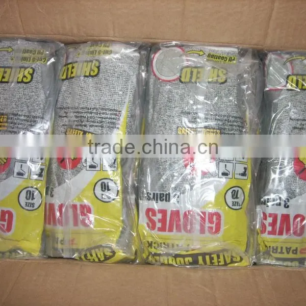 EN388 pu or Latex Coated HPPE Anti Cut Work Gloves photo-3