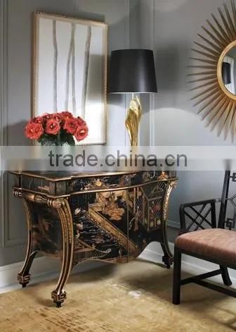 Vintage Style Carved Wooden Curio Cabinets, Hand Painting Console Cabinet, Classical Wood Side Cabinet For Living Room photo-2