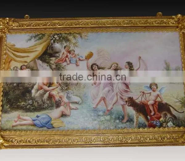 European Gilt Bronze Framed Hand Painted Ceramic Wall Mural, Luxury Home Decoration Wall Mural photo-2