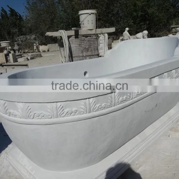 Half Hand Carved Free Standing Marble Stone Bathtub photo-6
