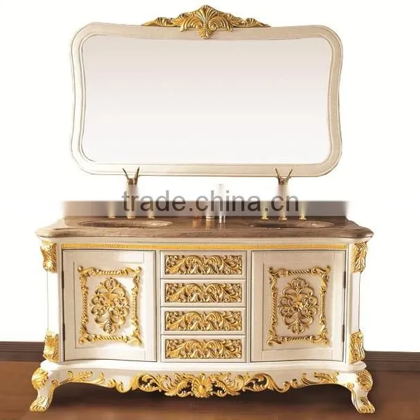 Vintage Ornate Baroque Reproduction Italian Style Solid Wood Bathroom Cabinet With Brown Marble Countertop BF12-06144b photo-5
