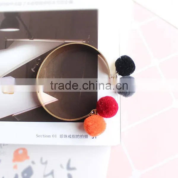 Colorful Pom Pom Gold Cuff Bangle Bohemian Pompon Cuff Bangle photo-2