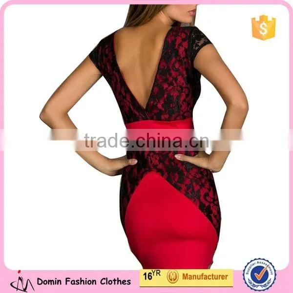 Women's Fashion Lace Splicing Pencil Mini Bodycon Dress photo-2