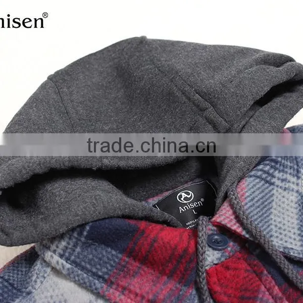 Express Wholesale Hooded Men Fleece Plaids Jacket photo-3