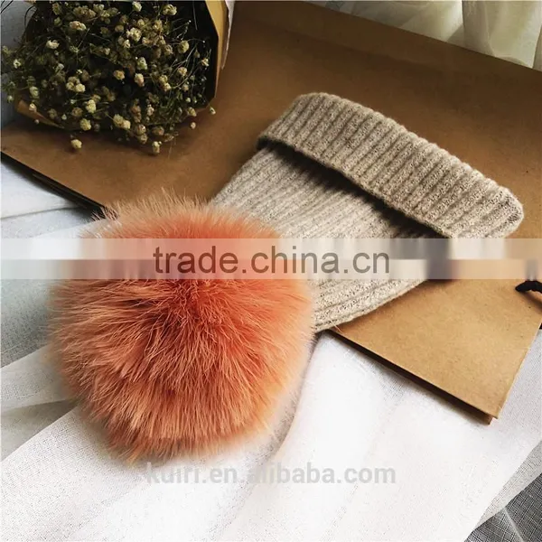 Real Fur Pompom Winter Hats For Women Cashmere Wool Knit Beanie Cap Turkey Fur Pom Bobble Hat 2016 photo-6