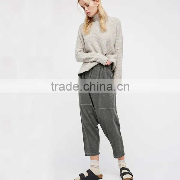 Comfy All Cotton Drop Crotch Fit Easy Drawstring Waist Womens Harem Pants photo-4