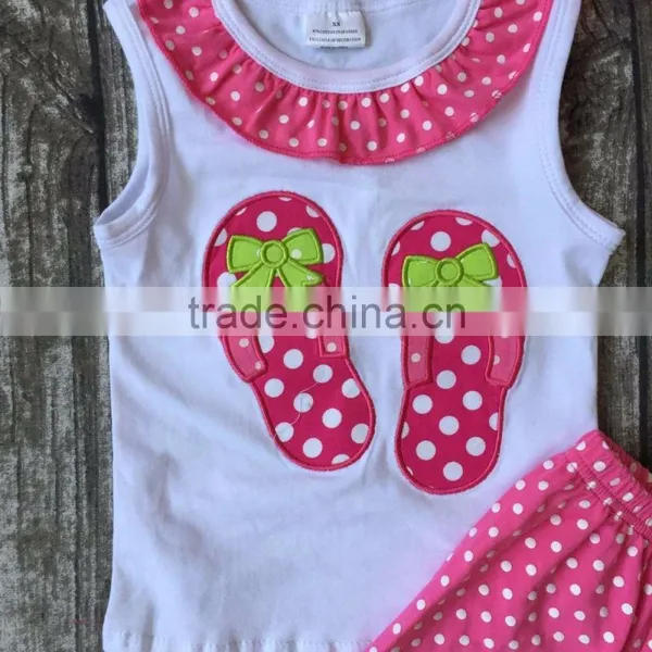 Baby Girls Ruffles Shorts Clothing Suit Summer Slipper Cotton Outfits Kids Set Hot Pink Polka Dot With Matching Accessories photo-3
