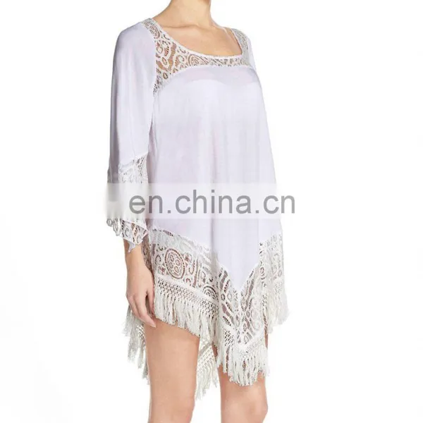 C30 Fringed Cover-up Beach Kaftans Tunics White photo-2