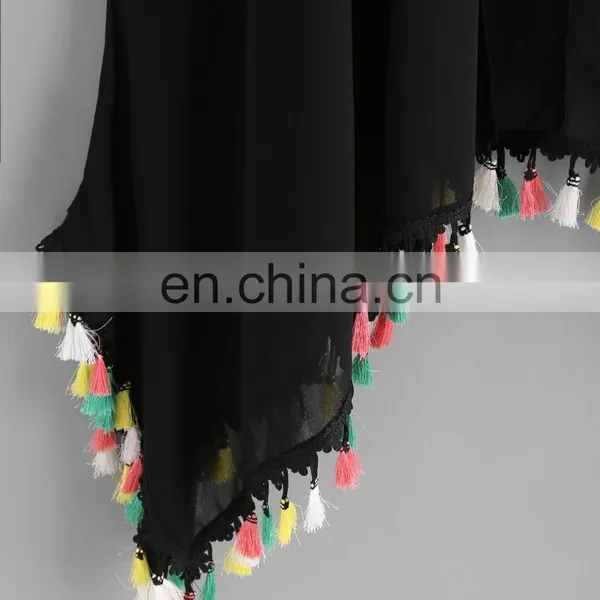 Colorful Tassel Trim Summer Women Handkerchief Kimono Loose Beach Kimono Fashion photo-3