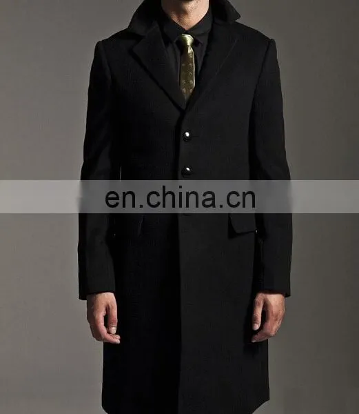Winter Design Full Length Men's Black Wool Cashmere Chesterfield Coat