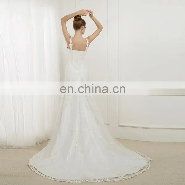 EBX-110W Dropped V-neck Sequin Lace Cover Long Train Mermaid Trumpet Wedding Dress photo-2