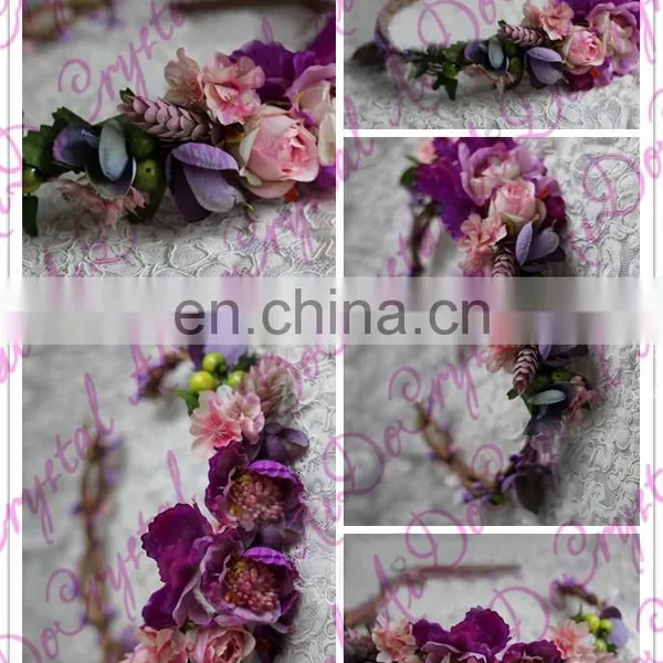 Aidocrystal Lilac Lavender Wedding Hair Wreath, Artificial Flower Crown Hair Accessories photo-3