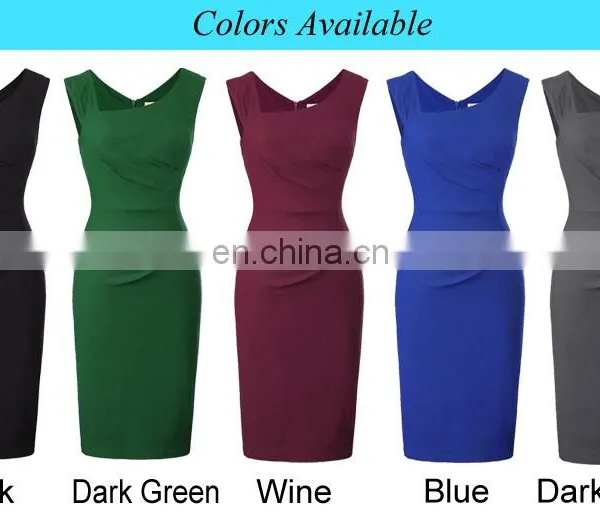 Belle Poque Retro Vintage Slim Fit Sleeveless Hips-Wrapped Bodycon Dark Green Women Business Tight Pencil Dress BP000302-2 photo-6