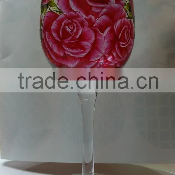 450ml Hand-painting Rose Flower Wine Glass
