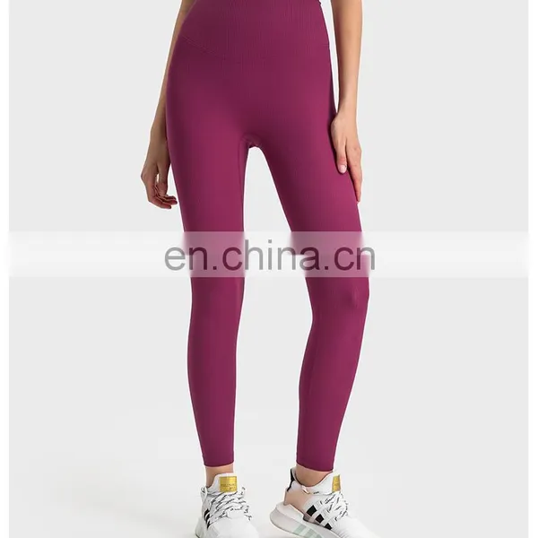 Best Ribbed Breathable Fitness Training Gym High Waist With Pocket Yoga Leggings Pants For Women Workout Sports Activewear photo-5