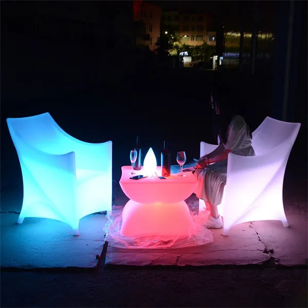 LED Luminous Bar Stool Sets/modern Plastic Event Led Battery Operated Table and Chairs Furniture Rentals photo-5