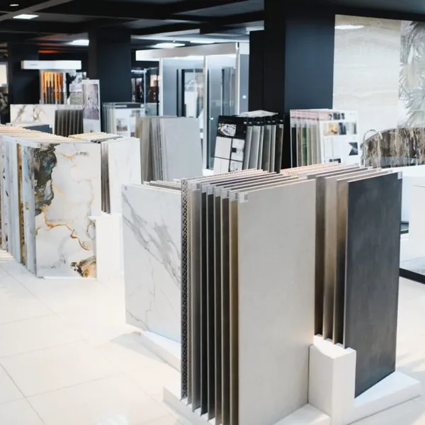 Stable Floor-Standing Tile Display Stand, Heavy Base, for Showroom