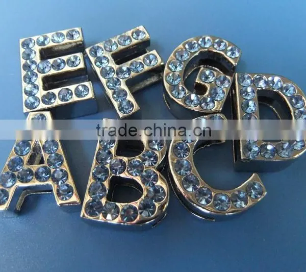 Zinc Alloy 18mm Slide Letters With Light Blue Rhinestones photo-2