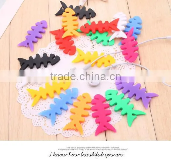 Fashion Wholesale Price Soft Silicone Fish Bone Earphone Cable Winder photo-4