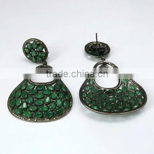 Beautiful Dangler !! Emerald & Diamond 925 Sterling Silver Earring, Dangler SIlver Earring, Exporter and Wholeseller photo-5