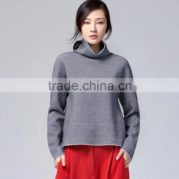 Woman Sweater Jacquard Casual Loose Popular High Neck Pullover
