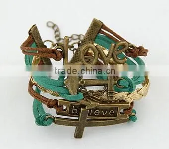 >>Best Selling SW16499 Christian I LOVE Cross Leather Bracelet/ photo-2