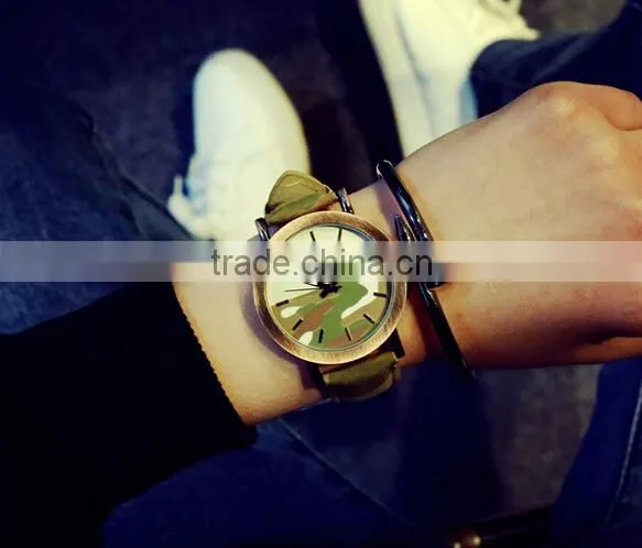 Camouflage Watch, Unisex Watch, Women Watches, Antique, Brass Watch, Vintage Style Camouflage Leather Watch photo-2