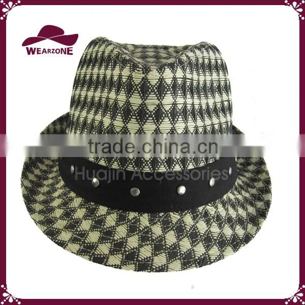 PU Band & Rivets Men's Small Check Pattern Fedora