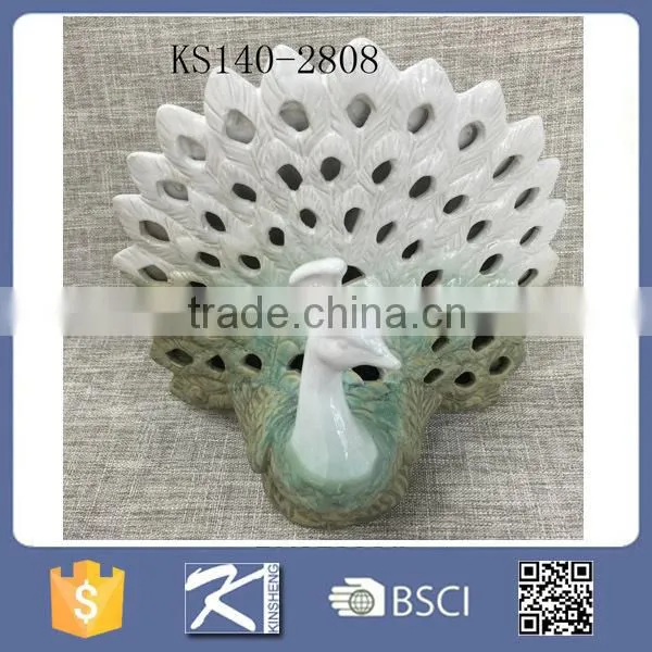 Gradient Color Home Decorative Porcelain Peacock Figurine photo-5